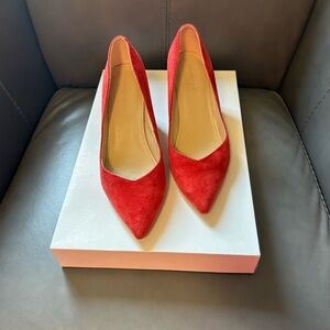 Marc Fisher red suade pumps size 7. Worn but have a lot of life in them.